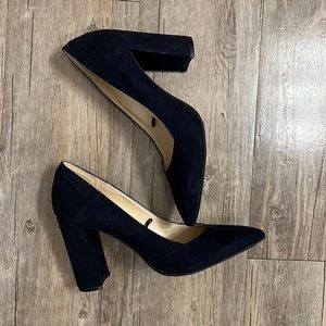 Nine West Navy Blue Suede Block Heels